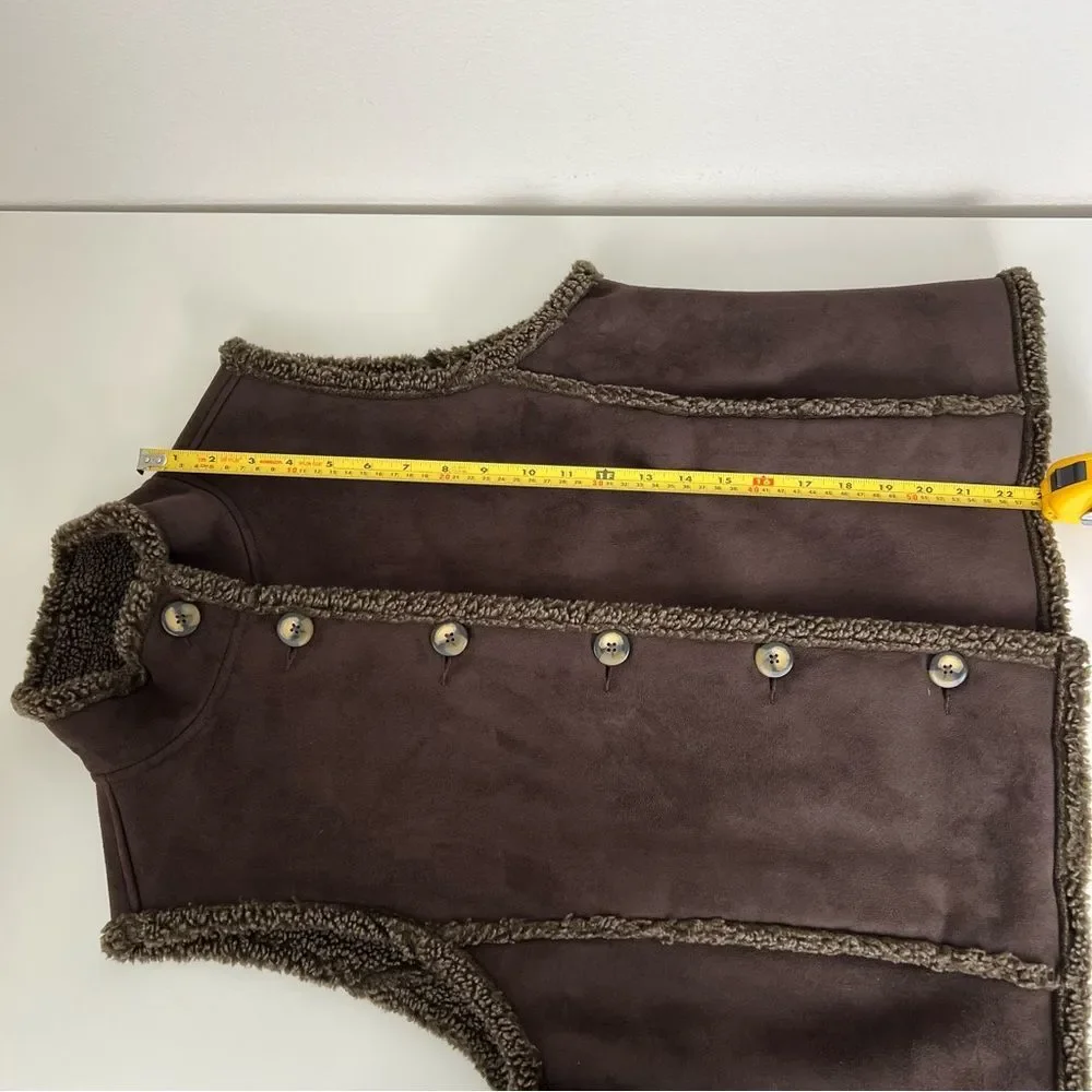 L.L.‎ Bean Faux Shearling Vest Women M Petite Brown Sherpa Western Ranch Jacket